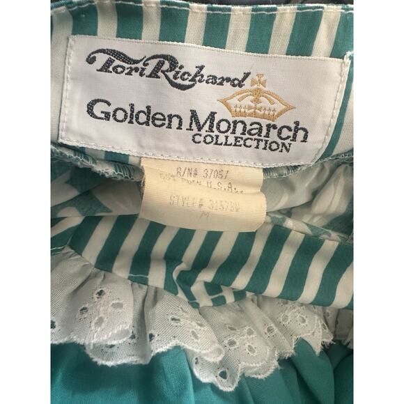 Vintage Tori Richard Floral Striped Muu Muu Ruffled Dress Green White Medium - Picture 9 of 16